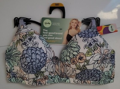NWT KINDLY YOURS Sustainable Wirefree T-Shirt Bra Size 32D Floral