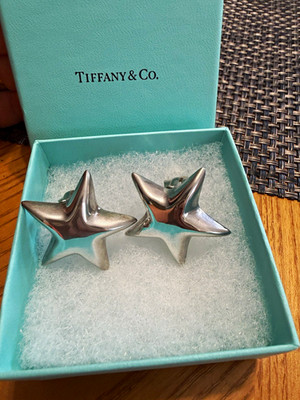 Tiffany & Co. Signierte 925 Sterling Silber Stern Ohrstecker Clip-On Ohrringe