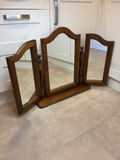 Vintage Oak Triple Vanity Mirror Folding Dresser Farmhouse