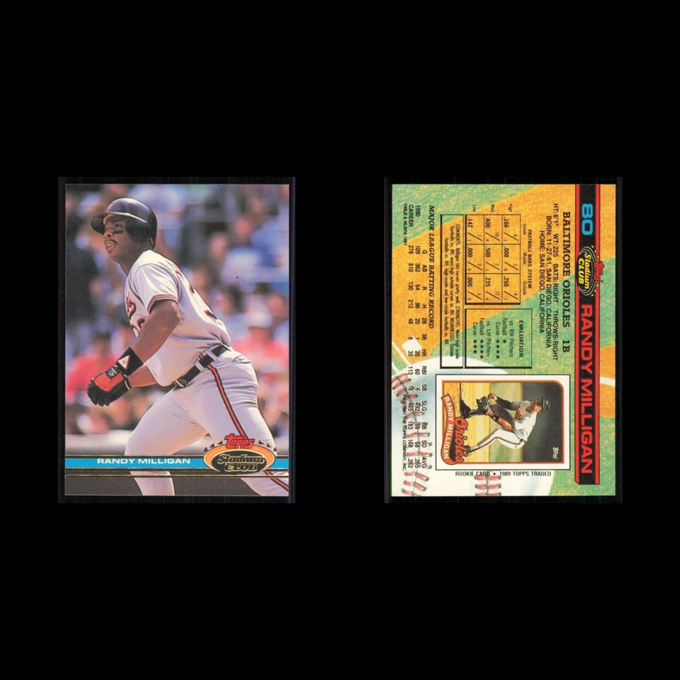 Randy Milligan #80 1991 Topps Stadium Club Baltimore Orioles Baseball Card MLB - Image 3 of 3