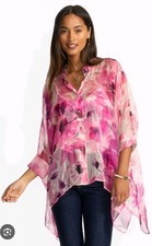 NWT 295 Johnny Was Katia Floral Silk Handkerchief Poncho Blouse L/XL