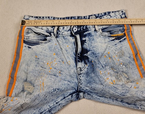 Smoke Rise Jeans Mens 38x32 Blue Distress Paint Splatter Stripe Denim Streetwear - Picture 10 of 15