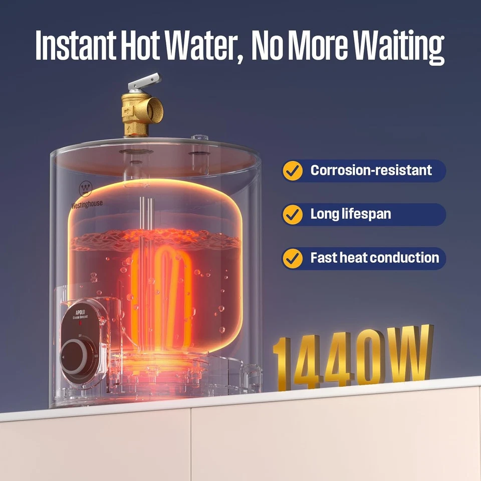 Westinghouse Mini Tanque Calentador de Agua Eléctrico 120V Bajo Fregadero Calentador de Agua Foto 4 de 4