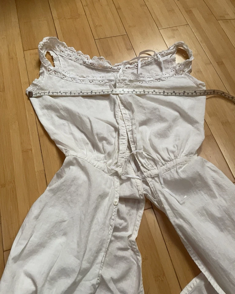 Camisón de peluche vintage de algodón blanco de encaje para mujer (S) Coquette XS Foto 4 de 4