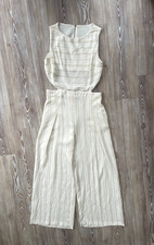 Jumpsuit Natural Cream Cut Out Sides & Back Wide Leg UK 12