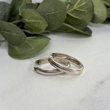 Vintage Sterling Silver Italy Large Grooved Oval Hoop Earrings