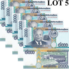 Laos 2000 Kip 2011 P 41 UNC 1/20 Bundle Lot 5 pcs