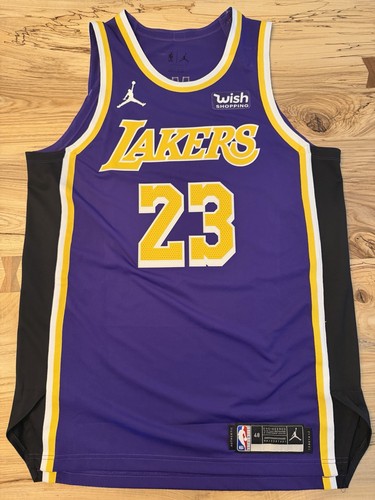 USED AUTHENTIC NIKE JORDAN WISH PATCH LAKERS LEBRON JAMES STATEMENT JERSEY 48 L