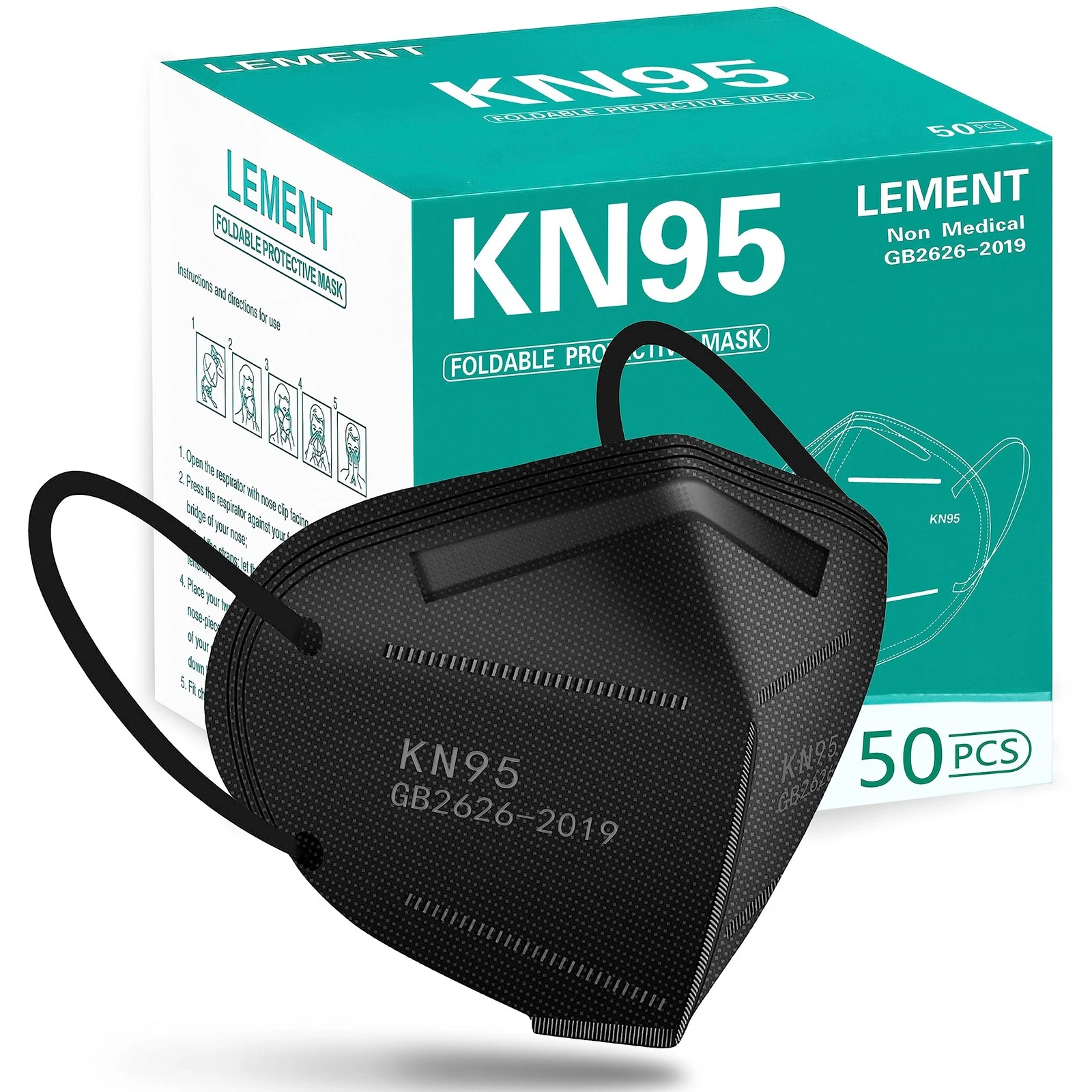 50pcs KN95 Face Mask Black 5 Layer Cup Dust Safety Masks Filter Efficiency≥95...