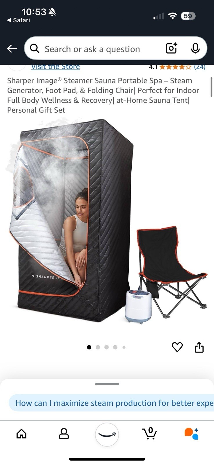 Sharper Image Portable Steamer Sauna Spa with Steam Generator - New