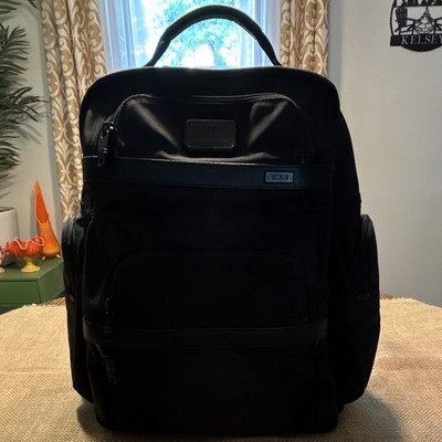 TUMI Alpha 2 T-Pass Business Backpack Black Ballistic Nylon TSA Brief Pack Plate
