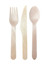 Wooden Cutlery Set Disposable Spoons Forks Knives Parties Catering Weddings 300
