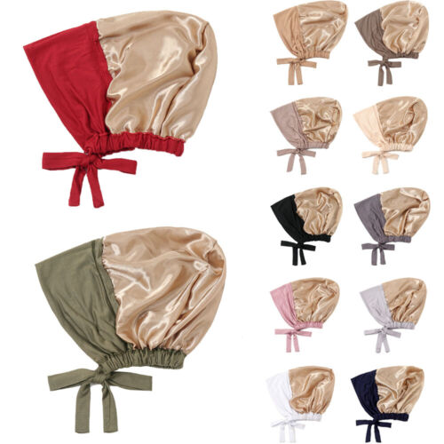 1pc / 2pcs Solid Color Double Layer Satin Jersey Hijab Inner Cap Women's Hat Cap - 第 4/38 張圖片