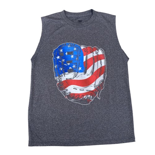 Tek Gear Boys Tank Top Size Medium Gray Athletic Baseball Patriotic Sleeveless