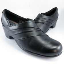 Clarks ESHA Dress Loafers Womens Size 8M Black Layered Leather Slip-Ons 26113498