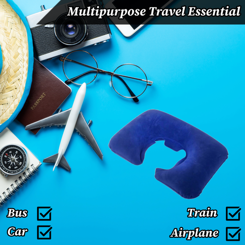 Inflatable Travel Neck Pillow U-Shaped Head Rest Air Cushion - Flight & Car Use - Picture 5 of 7