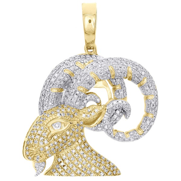 "10K Gelbgold Rund Diamant Widder Horoskop AnhäNger 1.30 \" Pflastern 0.57 Karat"-image