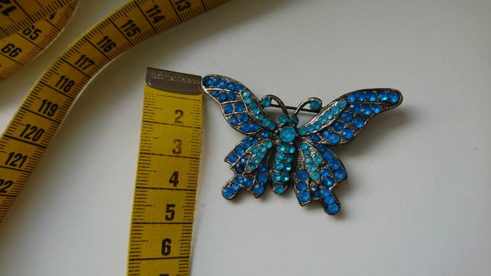 *Brosche STRASSNADEL* Kristalle Schmetterling türkis blau grün superschön - Bild 2 von 4