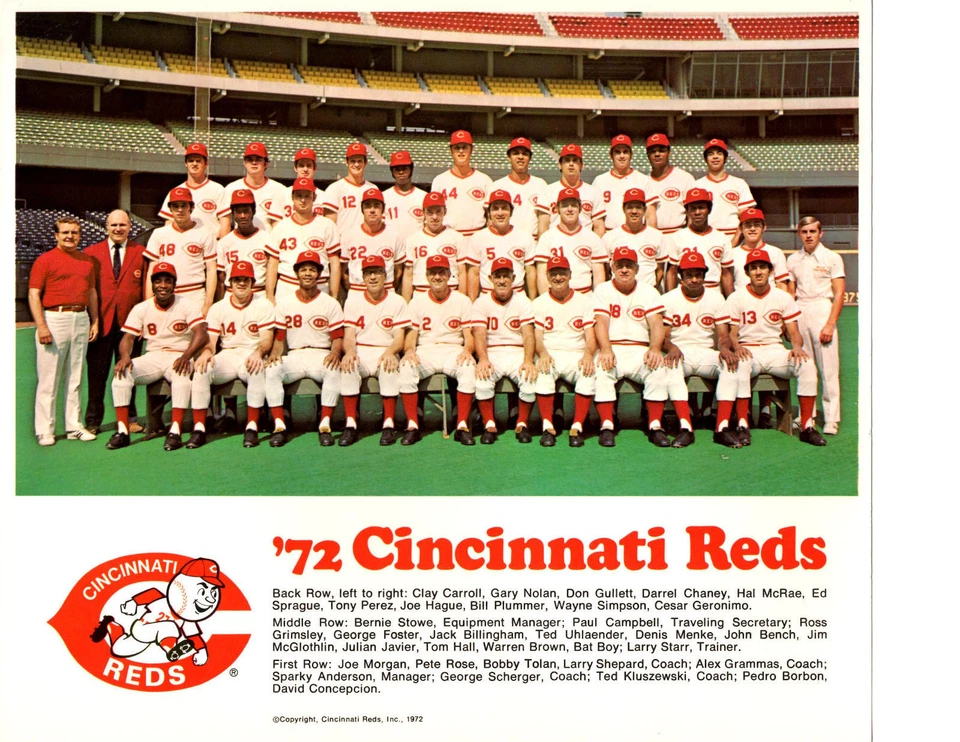 1972 CINCINNATI REDS 8X10 TEAM PHOTO ROSE BENCH PEREZ OHIO BASEBALL USA