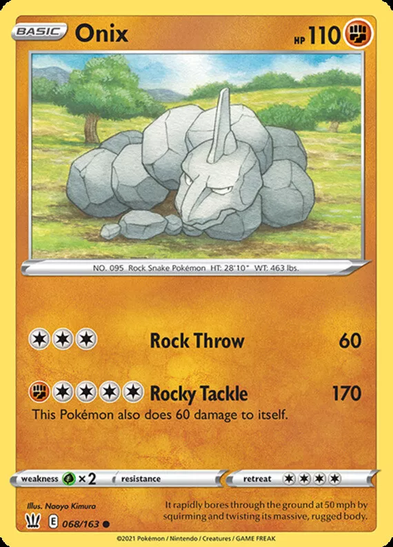 Onix - 068/163 - Common NM, English Pokemon Sword & Shield - Battle Styles