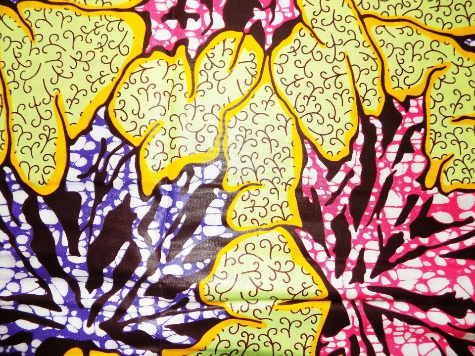 Tela africana hojas pastel 3 yardas Foto 2 de 2