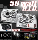 99-04 FORD F-250 F-350 EXCURSION HALO LED PROJECTOR HEADLIGHT+HID 50W 6000K LAMP
