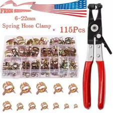115X Hose Spring Clamps & Plier Fastener Fuel Water Line Pipe Air Tube Clips Kit