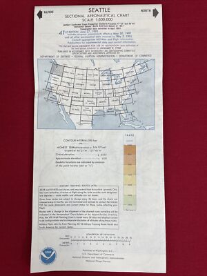 1991 SEATTLE Sectional Aeronautical Chart Aerial Map, 41st Edition