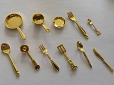 11PC 1/12 Dollhouse Miniature Plastic Cutlery Set Pot Fork Spoon Kitchen Dining