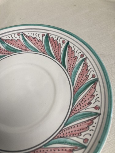 VTG Italian Deruta Hand Painted Pottery Teal Pink 6” Plates Tuscan - Pair Of 2 - Picture 6 of 12
