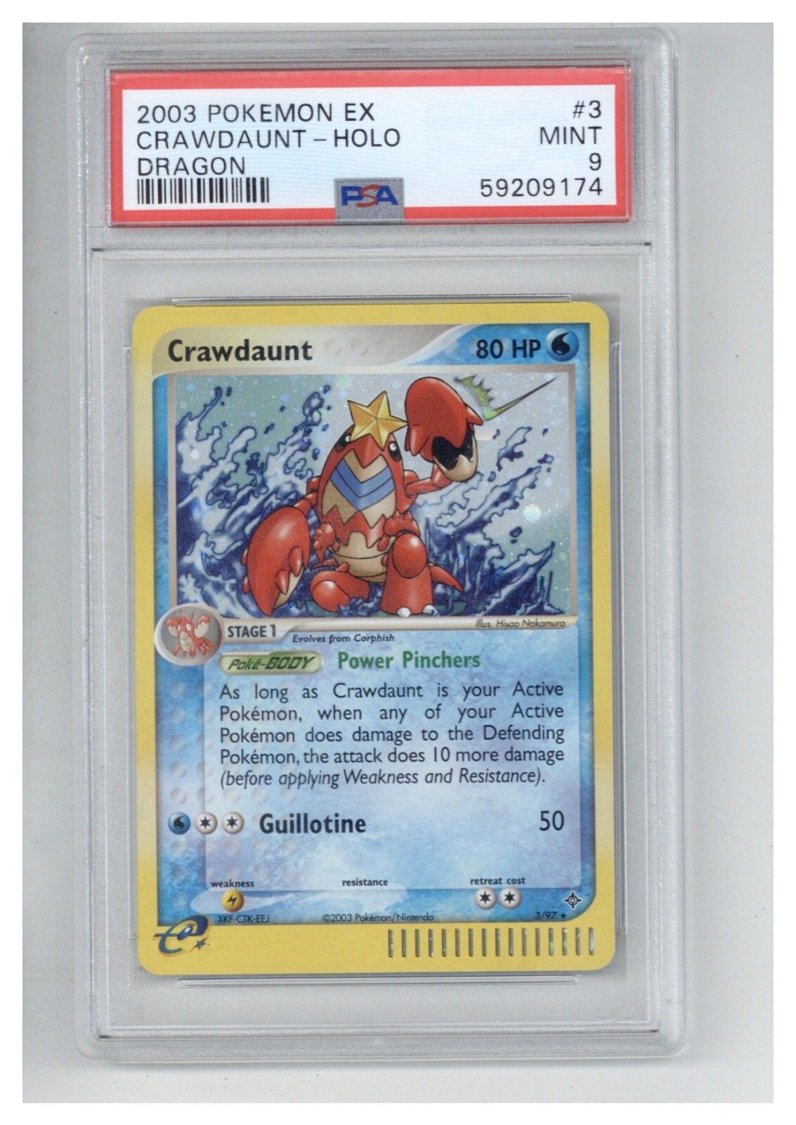 2003 Pokemon Ex Dragon Crawdaunt Holo 3 PSA 9 MINT-