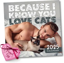 Hot Guys & Cats Calendar 2025 - Funny Calendar 2025-12"X12" Monthly Wall Calenda