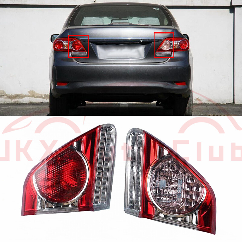 YLT Auto Pair Inner Tail Lights For Toyota Corolla 2011-2013 – Left & Right – Red Lens Chrome Housing
