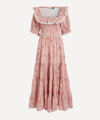 RIXO Joanie rosa Paisley Blumen Stufen Midikleid Größe XL UK 16