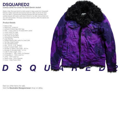 DSQUARED2 Jean Jacket Shearling Fur Lined Black Purple Size 48 - RP £2484.00 - Picture 2 of 15