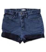 Vintage Blue Med/Dark Wash High Waisted Rise Cuffed Stretch Denim Shorts - 28