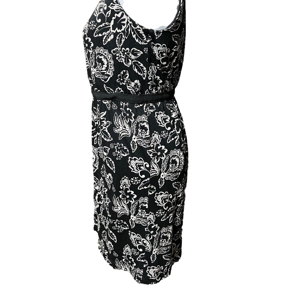 Robe Imprimée Florale The Loft Noire Et Blanche - Taille 10P, Longueur Genou, Neuve Avec étiquette
