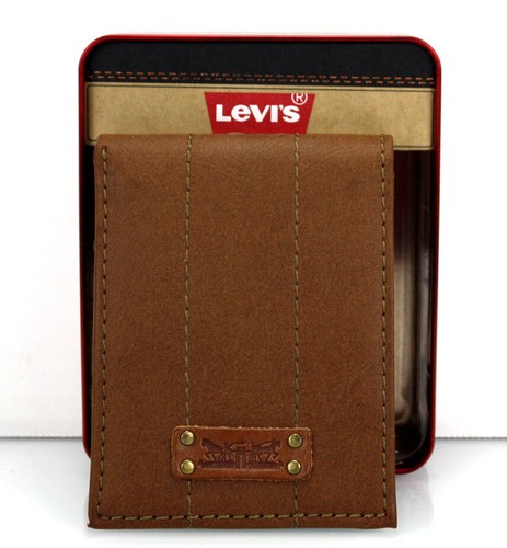 Levis Men's Bifold TRAVELER LEATHER Wallet Logo Plate - ID 6 Slots BROWN 🌟NEW🌟 - Picture 4 of 8