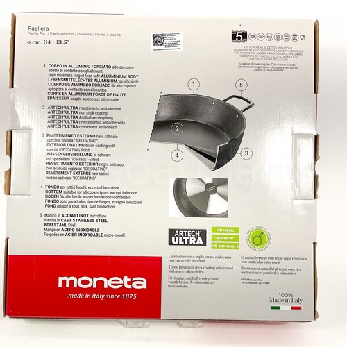 Moneta of Italy Paeilera 13.5IN Non-stick Skillet Casserole Roasting Pan Black - Picture 10 of 10
