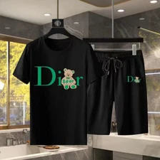 Summer T-Shirt Set Men Bear Printing Pure Cotton Tracksuit 2 Piece Set