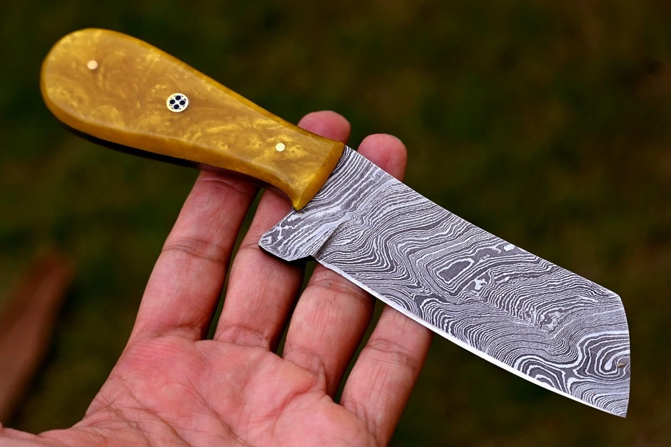 定制手工大马士革钢皮刀狩猎露营生存 EDC- N-28 — 第 4/4 张图片