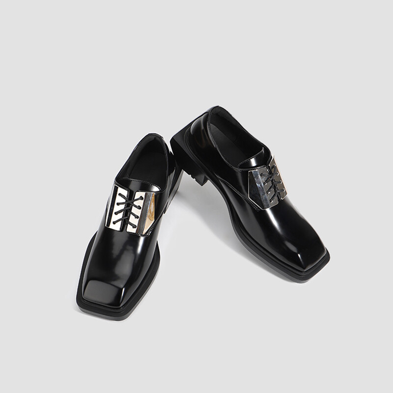 SAOLA Scarpe uomo pelle stringate formali punta quadrata derby tacco grosso moda formale