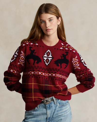 Polo Ralph Lauren karierter Pullover mit Western-Motiv und Rundhalsausschnitt - L - Bild 5 von 6