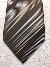 VERSA MENS TIE SHADES OF BROWN WITH BLUE STRIPES 3.5 X 59 NWOT