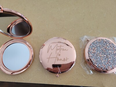 New rose gold Compact Makeup matron of honor Magnifying Hand Mirror wedding