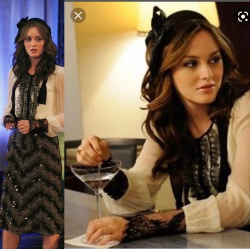 Blusa de seda Nanette Lepore ribete de encaje talla 6 Blair Waldorf