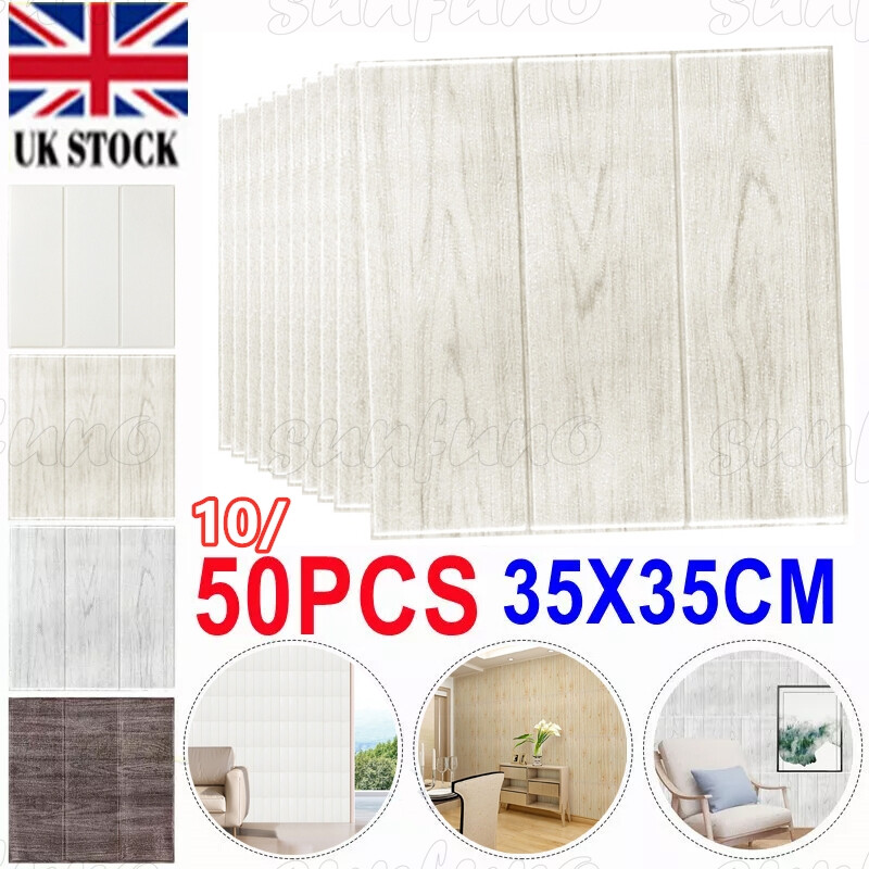 50/10X 3D Effect Tile Brick Wall Sticker Wood Self Adhesive Waterproof