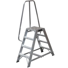 Image of 1.2m Heavy Duty Double Sided Fixed Step Ladders Safety Handrail & Wide Platform