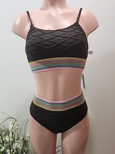 Nwt Cupshe Two Pieces Swimsuit Size Small Textured Diamond-Black Mukticolor Band