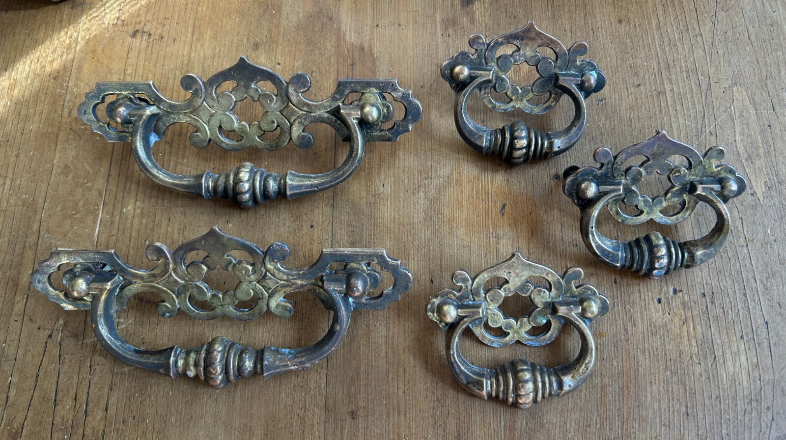 Antique Brass Drawer Ring Pulls and Handles, Mediterranean or Baroque